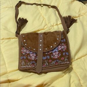 Embroidered Brown Crossbody Bag